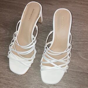 Maurices White Multi-Strap Square-Toe Heeled Mules